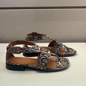 Chie Mihara Snake-Print Ankle-Strap Sandals in Brown and Black